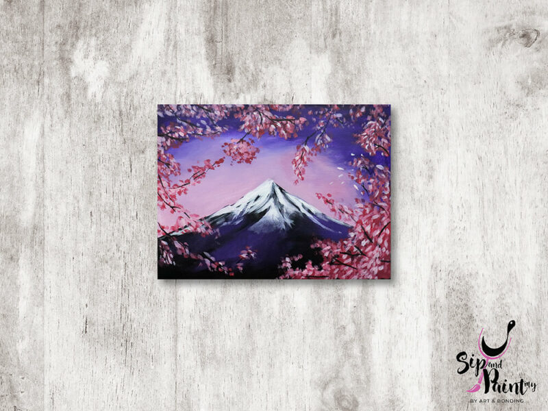 Mount-Fuji-in-Spring-wine-and-canvas-art-class-wine-beer-lunch-nightlife-sip-and-paint-in-restaurant-saturday-workshop-01